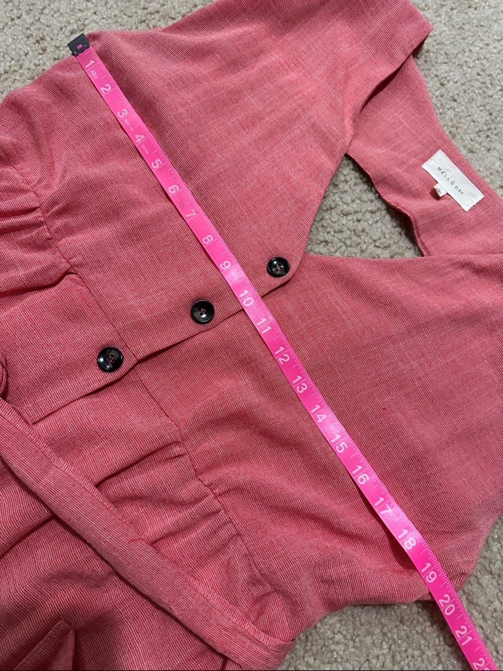 MELLODAY Pink Red Chambray Button-Front Cutout Back Midi Dress with Tie Waist - Picture 3 of 12